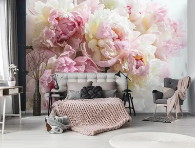 ᐉ Фотообои флизелиновые в зал Розовые пионы 3D 100х100 см (4022)
