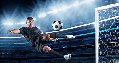 Флизелиновые фотообои футбол в интерьере 312x219 см 3Д Мяч в воротах  (155VEXXL)+клей купить по цене 1400,00 грн