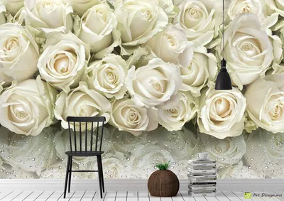 Купить фотообои Белые розы и орнамент арт. 109070 на стену: цены, фото,  каталог - интернет-магазин «LIKE»