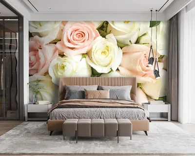 Фотообои 3D белые розы на фоне белой стяжки на стену - купить в  интернет-магазине Superfotooboi