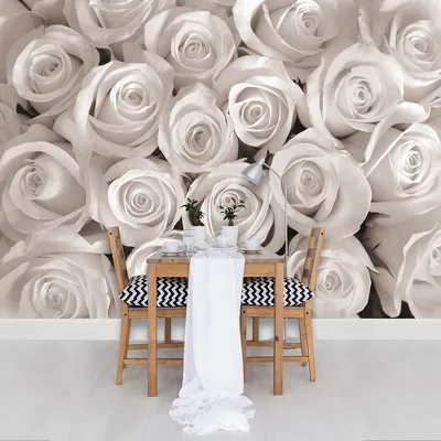 Моющиеся виниловые фотообои Букет белых роз зеркало, 211х150 см