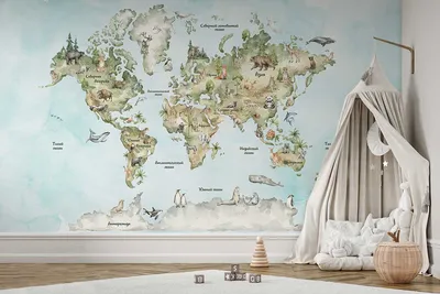 Фотообои детская карта мира Оазис ✰ Интернет магазин дизайнерских обоев  Dress-wall