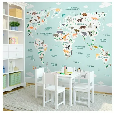 Фотообои Карта мира для детской в мятном цвете 300х270 (ШхВ) Топ Фотообои  10360760 купить в интернет-магазине Wildberries