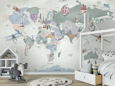 Фотообои «Карта мира с достопримечательностями» - купить в Москве, цена в  Интернет-магазине Обои 3D