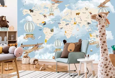 3Д фотообои в детскую комнату с рельефом карта мира Kids Map Dimense print  433 см х 280 см (ID#1129769100), цена: 9999 ₴, купить на Prom.ua