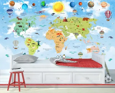 Фотообои флизелиновые встык VEROL \"Карта мира детская\", высота 2,7 м,  ширина 3 м по цене 4400 ₽/шт. купить в Тюмени в интернет-магазине Леруа  Мерлен