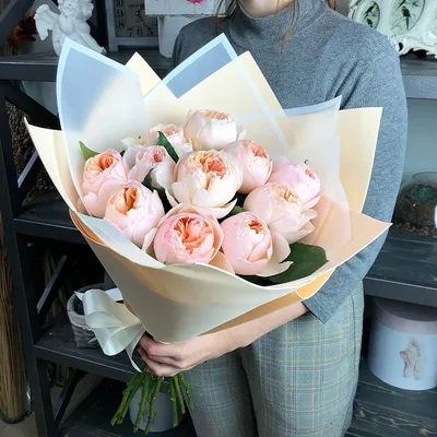 5 пионовидных роз в красивой упаковке доставка в Красноярске | ФлоРум24