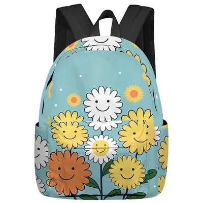 Вместительные школьные портфели для подростков, повседневные дорожные сумки  ручной работы с цветочным рисунком, со смайликом | AliExpress