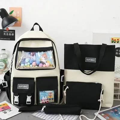 Рюкзак школьный Korea Look большой, для девочек подростков, ранец городской  спортивный для школы, портфель, шоппер, сумок черно-белый - купить с  доставкой по выгодным ценам в интернет-магазине OZON (953581551)