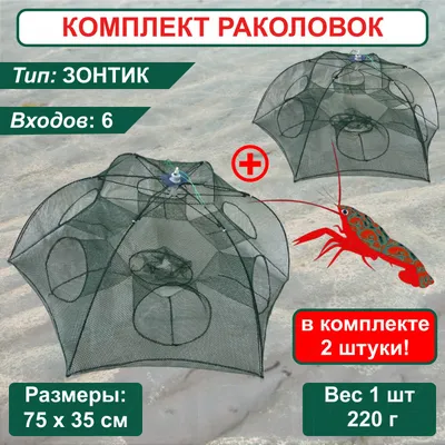 Раколовка Зонт для рыбалки, ловушка для раков 6 входов 2 штуки купить в  Казахстане, цены в интернет-магазине Рыбак 96
