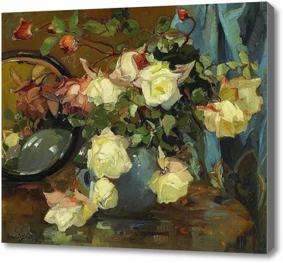 Розовые английские розы в вазе на …» — создано в Шедевруме