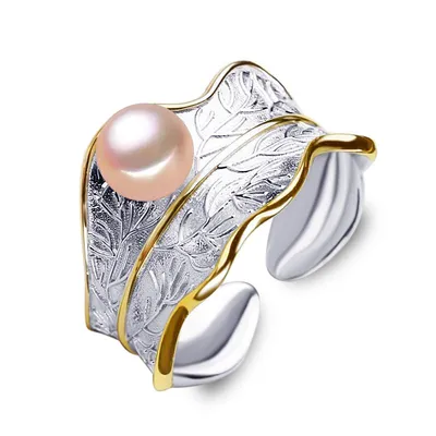 Купить LSOOYH кольцо из стерлингового серебра 925 пробы, кольца с  натуральным пресноводным жемчугом для женщин, серебряное и золотое цветное  женское кольцо на заказ, ювелирные украшения | Joom