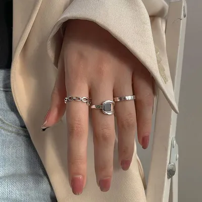 Женские серебряные кольца S925 пробы, простые регулируемые кольца с  геометрическим черным кристаллом, квадратные ювелирные изделия, оптовая  продажа | AliExpress