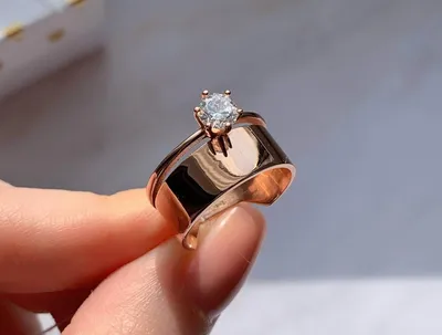 Двойное кольцо женское серебряное с позолотой и большим камушком Рената  красивое - купить по лучшей цене в Miss Silver