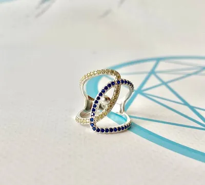 Серебряное кольцо женское патриотическое с голубыми и желтыми фианитами  Шанель - купить по лучшей цене в Miss Silver