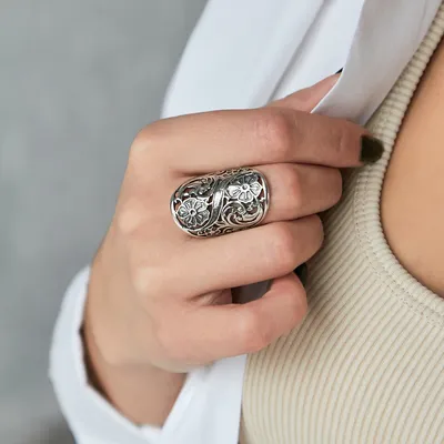 Юмила Кольцо женское серебряное на палец Кострома, серебро 925 пробы,  широкое необычное крупное колечко перстень - купить с доставкой по выгодным  ценам в интернет-магазине OZON (291806839)