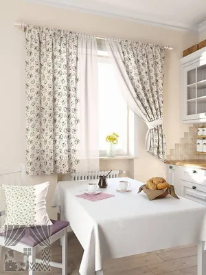 Нежный комплект готовых штор с флористическим рисунком в стиле прованс для  кухни, купить готовые шторы в интернет магазине дешево