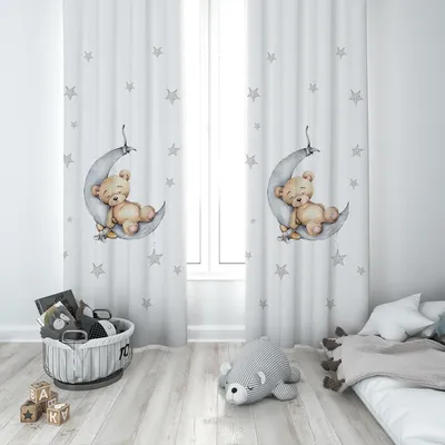 Шторы для детской, с 3d-печатью, декоративные элементы для дома, детской  комнаты, белая луна, спящий маленький медвежонок, модель 1399 | AliExpress