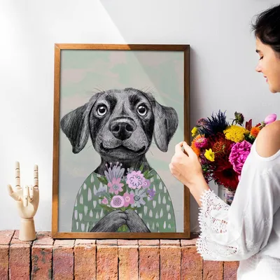 Открытки собаки с цветами - 59 фото