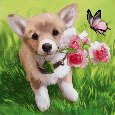 Собака с букетом цветов во рту | Премиум Фото