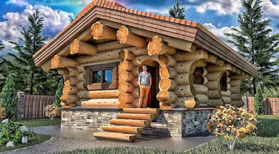 Сруб дома в диком стиле 5.5х8м ручной рубки - Деревянное домостроение