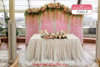 Оформление зала живыми цветами на свадьбу, цены на услуги, заказать  украшение банкетного зала цветами