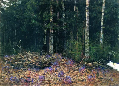 Весной в лесу, Рем Сайфульмулюков- картина, весенний лес, березки, голубое  небо, реализм пейзаж
