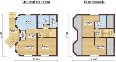 Проект большого загородного дома с мансардой, террасой, гаражом для двух  машин