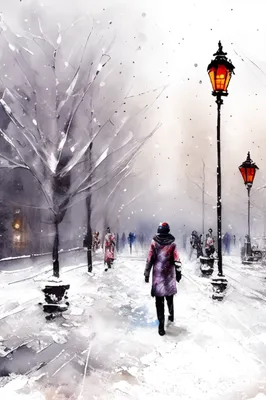 Очень красивая зима, город, падает …» — создано в Шедевруме