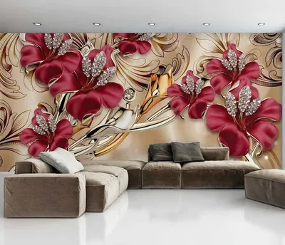 ᐉ Фотообои 3D флизелиновые цветочные для спальни/зала/кухни Нежные цветы с  бабочками