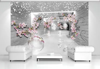 Флизелиновые фото обои 3д цветы и шары 368х254 см Серые стены и ветки вишни  (3360V8)+клей по цене 1800,00 грн