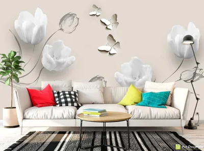 Белые тюльпаны фотообои с эффектом 3D | Обои на заказ любых размеров за  один день, Кишинев, Молдова