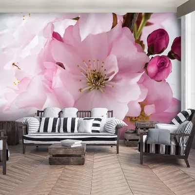 Флизелиновые фотообои зал 368х254 см Большие розовые цветы сакуры  (8-020V8)+клей (ID#945271742), цена: 1699 ₴, купить на Prom.ua
