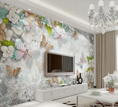 ᐉ Фотообои 3D флизелиновые цветочные для спальни/зала/кухни Бабочки с  жемчужинами