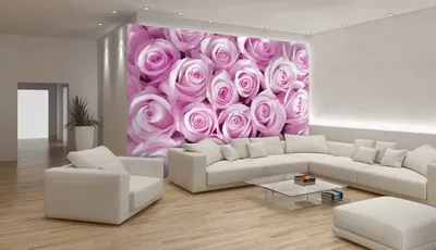Флизелиновые фотообои в зале дизайн 368x254 см Цветы розовые розы  (142V8)+клей по цене 1800,00 грн