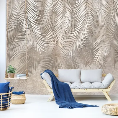 Фотообои флизелиновые на стену с эффектом 3d \"Бежевые пальмовые листья\", на  заказ, 3D фотообои, для гостиной, кухни, спальни | AliExpress