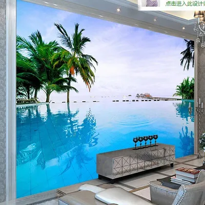 Купить Настенные обои, креативный синий бассейн с видом на океан, фотообои  для гостиной, ТВ, дивана, спальни, Декор, фреска | Joom
