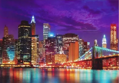Моющиеся виниловые фотообои Ночной город. Нью-Йорк. Мост, 211х150 см