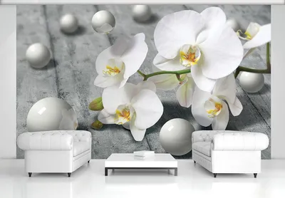 Флизелиновые фотообои орхидея в интерьере 416x254 см 3д Серые шарики и  белые цветы (3013VEXXXL) Лучшее (ID#1436790927), цена: 2000 ₴, купить на  Prom.ua
