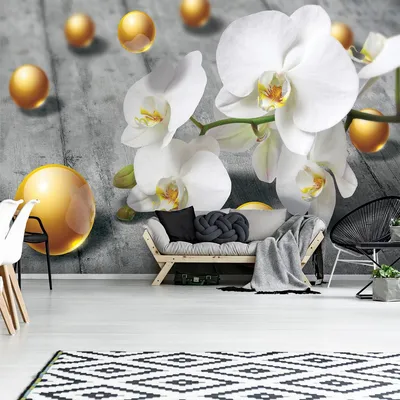 Красивые Фотообои на Кухню 3д Цветы 254x184 См Белые Орхидеи и Золотые  Шарики на Сером Фоне (3067P4) Лучшее — Купить на BIGL.UA ᐉ Удобная Доставка  (2043042008)