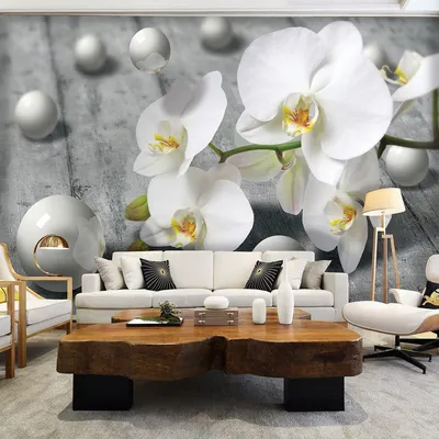 Флизелиновые Фотообои Орхидея в Интерьере 416x254 См 3д Серые Шарики и  Белые Цветы (3013VEXXXL)+клей — Купить на BIGL.UA ᐉ Удобная Доставка  (972567401)