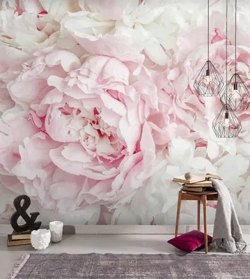 ᐉ Виниловые фотообои Art Murals Розовые и Белые Пионы, Акварель 300х200 см  Базальт