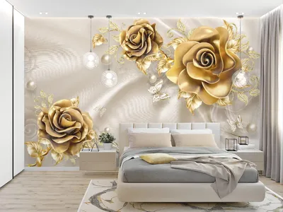 Фотообои Шикарные золотые розы 3Д на стену. Купить фотообои Шикарные  золотые розы 3Д в интернет-магазине WallArt