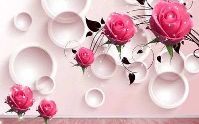 Фотообои 3д белые розы на геометрическом фоне артикул 3Dfl-148 купить в  Брянске | интернет-магазин ArtFresco