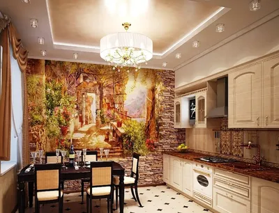 Фреска на стену в интерьере кухни: фото фресок для кухни, идеи по дизайну  кухни с фреской на стене