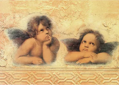 Ангелы на винтажном фоне - натуральная фреска в интернет магазине arte.ru. Фреска  Ангелы на винтажном фоне (26156)