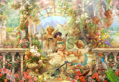 Фотообои, фреска Ангелы в кругу цветов, арт. 5189 в Санкт-Петербурге |  Лепнина и товары для декора