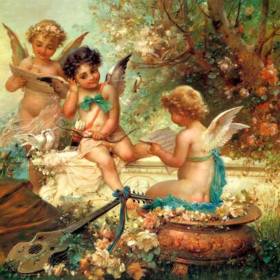 Три маленьких ангела в саду - натуральная фреска в интернет магазине  arte.ru. Фреска Три маленьких ангела в саду (2682)