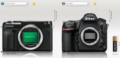 Размеры Fujifilm GFX 50R в сравнении с популярными камерами - Fototips.ru