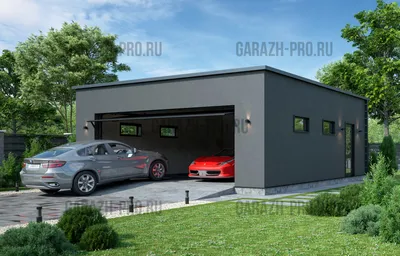 Гараж 7х12с плоской крышей в стиле хайтек на 3 машины - Строительство гаража  12х7 с прямой кровлей под ключ